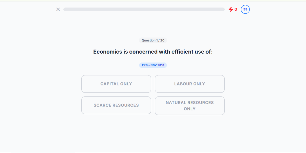 Cadada Interactive CA Foundation Economics Quiz Interface
